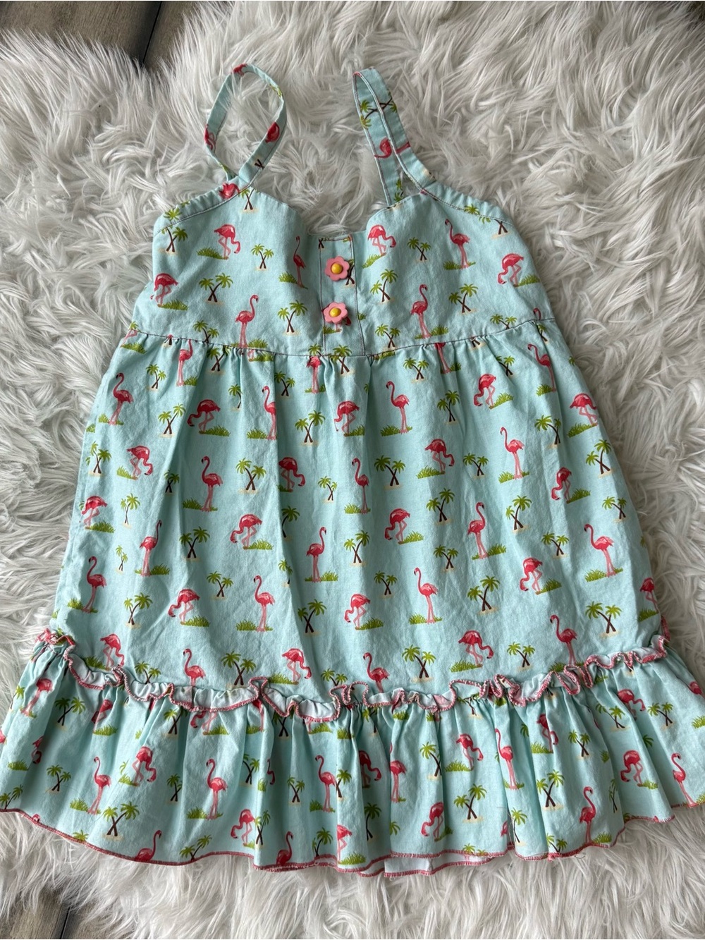 New Handmade Boutique Style Girls Size M Light Blue Flamingo Print Top